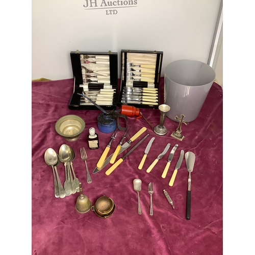 Mixed lot including nickel silver spoon cutlery sets, ACME guide ...