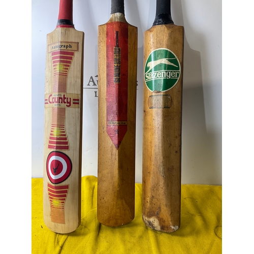 3 full size cricket bats including Slazenger, Genuine willow and Hunts ...