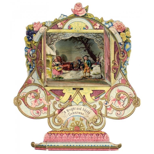 318 - TWO SIMILAR EARLY MECHANICAL CHRISTMAS CARDS BY DEAN & SON, C1860 in the form of proscenium arch on ... 