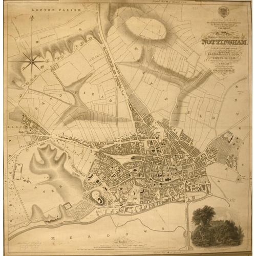 329 - STAVELEY (E) AND H M WOOD PLAN OF THE TOWN AND COUNTY OF THE TOWN OF NOTTINGHAM... 1830 engraved wal... 