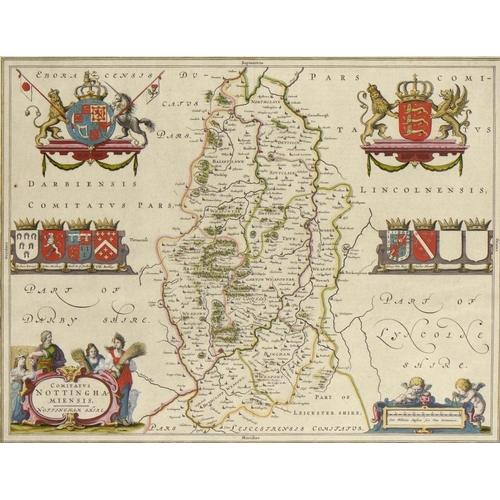 331 - BLAEU (JOAN)  MAP OF NOTTINGHAMSHIRE, C1645  with wide margins, hand coloured, 46.5 x 54.4cm ... 