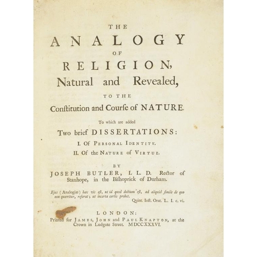 74 - BUTLER, JOSEPH - THE ANALOGY OF RELIGION, NATURAL AND REVEALED, TO THE CONSTITUTION AND COURSE OF NA... 