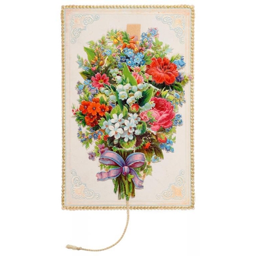 282 - A VICTORIAN MECHANICAL FLORAL BOUQUET GREETINGS CARD  13cm h