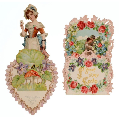 298 - TWO LATE VICTORIAN OR EDWARDIAN MECHANICAL VALENTINE CARDS  one in the form of the stand up figure o... 