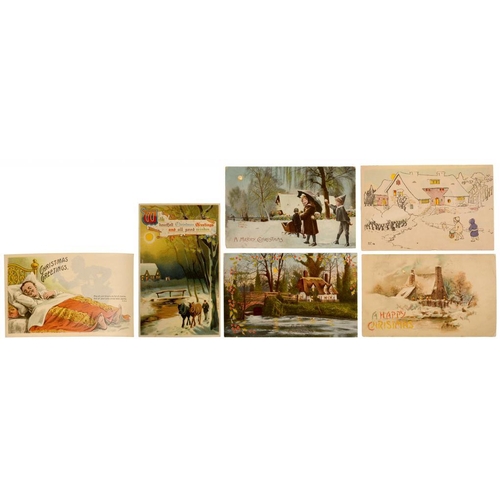 310 - SIX EDWARDIAN HOLD-TO-LIGHT CHRISTMAS CARDS   all postcards including an unusual card of a sleeping ... 