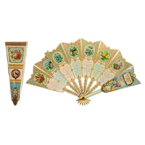 319 - THE LANGUAGE OF FLOWERS.  A VICTORIAN MECHANICAL FAN GREETINGS CARD   with eight dart shaped sticks ... 