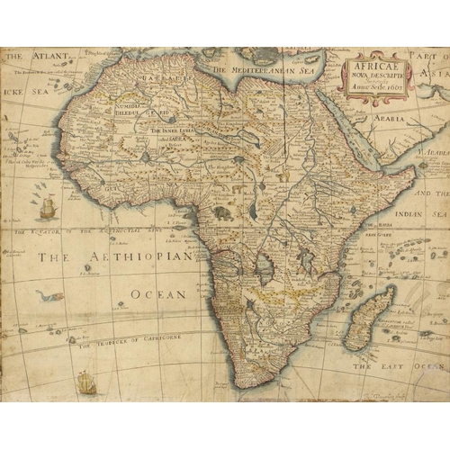 335 - VAUGHAN (ROBERT) AFRICA DOUBLE PAGE ENGRAVED MAP 1663  (in image), hand coloured, mounted to or with... 