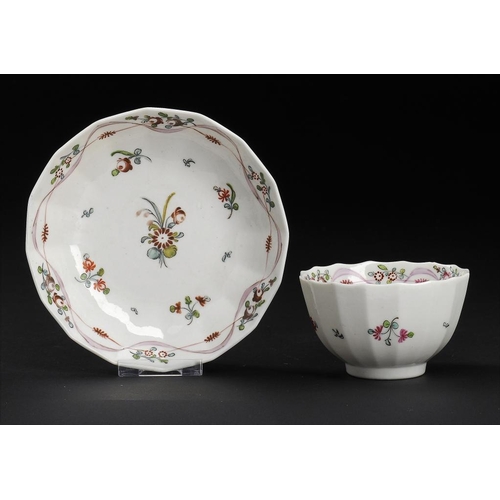 101 - A CALCUT POLYCHROME FLUTED TEA BOWL AND SAUCER, C1794-96  saucer 13cm diamProvenance: Aurea Carter; ... 