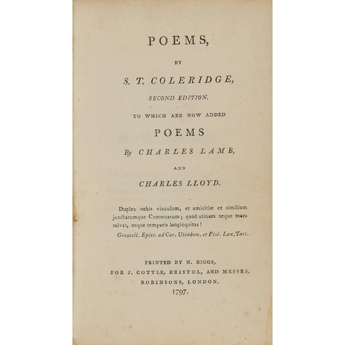 1184 - COLERIDGE (SAMUEL TAYLOR)  POEMS BY S T COLERIDGE SECOND EDITION TO WHICH ARE NOW ADDED POEMS BY CHA... 