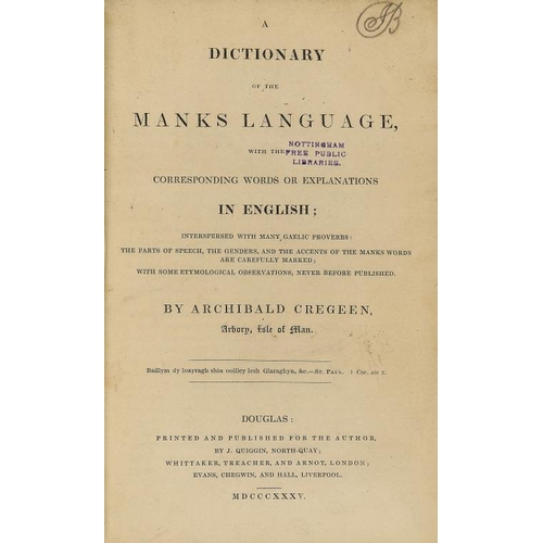 1188 - MANX SOCIETY.  THE MANX DICTIONARY IN TWO PARTS  later tan morocco, Douglas 1866 and Archibald Crege... 