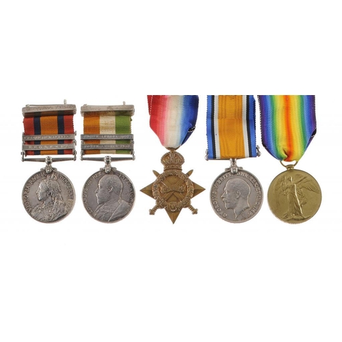 1202 - ANGLO BOER WAR-WORLD WAR ONE GROUP OF FIVE  Queen's South Africa Medal, two clasps Rhodesia and Reli... 