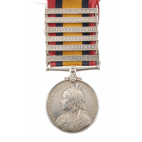 1212 - QUEEN'S SOUTH AFRICA MEDAL, 1899   six clasps, Cape Colony, Tugela Heights, Orange Free State, Relie... 