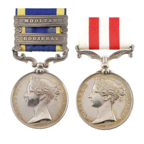 1214 - INDIAN CAMPAIGNS PAIR, Punjab Medal 1849,   two clasps Goojerat and Mooltan and Indian Mutiny Medal ... 