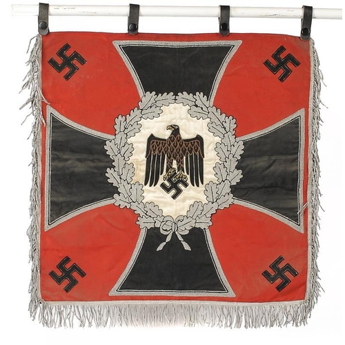 1229 - A GERMAN THIRD REICH WEHRMACHT TRUMPET BANNER  of heavy red silk, obv. applied with iron cross, eagl... 