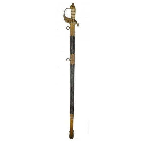 1235 - AN 1827 PATTERN ROYAL NAVY OFFICER'S SWORD AND SCABBARD BY BATSON, LONDON, EARLY 20TH C stamped No 2... 