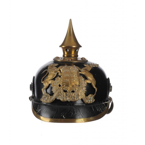 1239 - A WURTTEMBERG INFANTRY PICKELHAUBE, DATED 1909 with leather lining, stamped  JR 121 1909... 