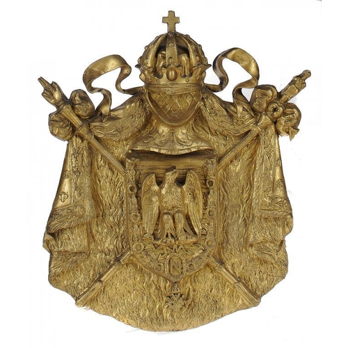 1244 - A FRENCH IMPERIAL  GILTWOOD TROPHY, 19TH C  57cm h, in the form of a crown, shield, emblems and mant... 