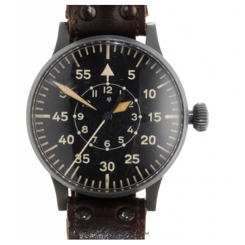 1245 - A WORLD WAR II OXIDISED NICKEL LUFTWAFFE AVIATORS OBSERVATION WATCH, C1940   model FL23883,  numbere... 