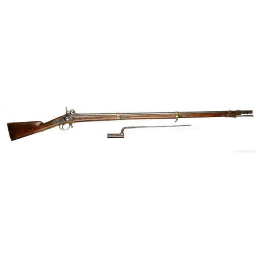 1258 - A RUSSIAN 1845 PATTERN 0.709 INCH CALIBRE SMOOTH BORE PERCUSSION MUSKET, DATED 1849   with brass mou... 