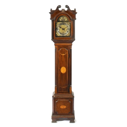 1268 - A GEORGE V MAHOGANY AND INLAID DWARF EIGHT DAY LONGCASE CLOCK, C1913  the chiming movement with five... 