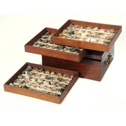 1278 - A VICTORIAN MINERAL COLLECTION IN FITTED MAHOGANY BOX, C1850  the three trays containing an almost c... 