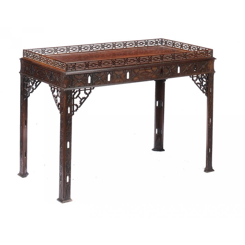 1373 - A VICTORIAN MAHOGANY 'CHINESE CHIPPENDALE' SILVER TABLE, LATE 19TH C   of fretwork and blind fretwor... 