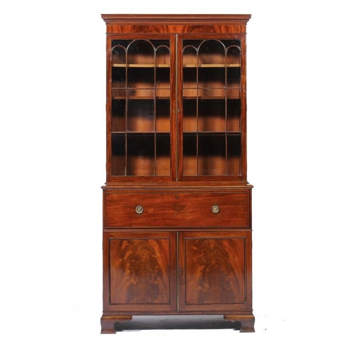 1376 - GEORGE IV MAHOGANY SECRETAIRE BOOKCASE, C1830  the lower part fitted with trays, 230cm h; 55 x 112cm... 