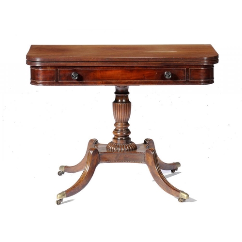 1382B - A REGENCY MAHOGANY TEA TABLE, C1820  with blind drawer to the frieze, 74cm h; 47 x 99cm... 