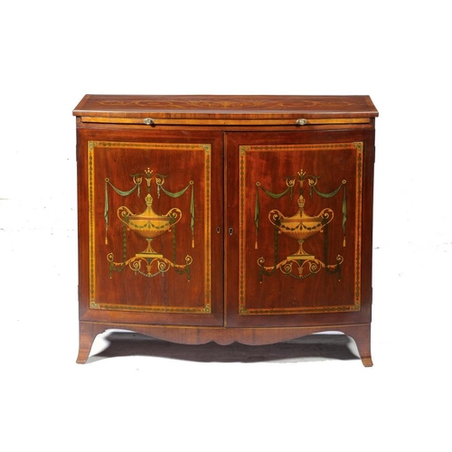 1382D -  A VICTORIAN MAHOGANY, ROSEWOOD, INLAID AND PAINTED COMMODE, C1890  bow fronted with brushing slide,... 