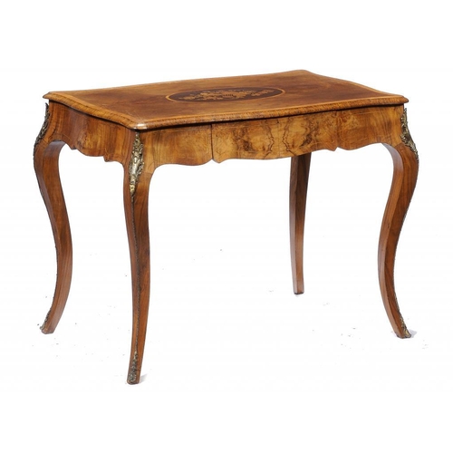 1382M - A FRENCH ORMOLU MOUNTED WALNUT BOIS SATINE AND MARQUETRY TABLE, C1870  72cm h; 57 x 91cm... 