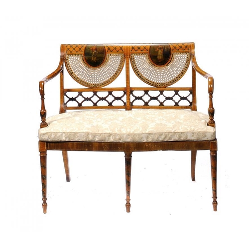 1382N - A VICTORIAN PAINTED SATINWOOD SETTEE, C1900  84cm h, 97cm w