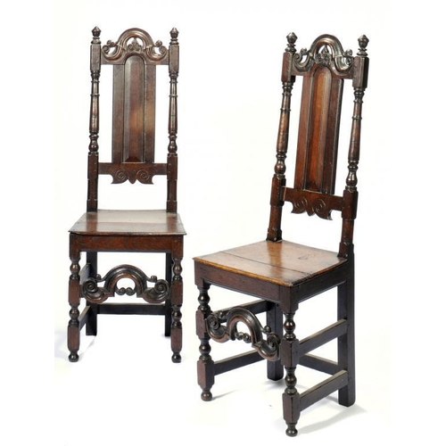 1390 - A PAIR OF QUEEN ANNE OAK CHAIRS, C1700  126cm h