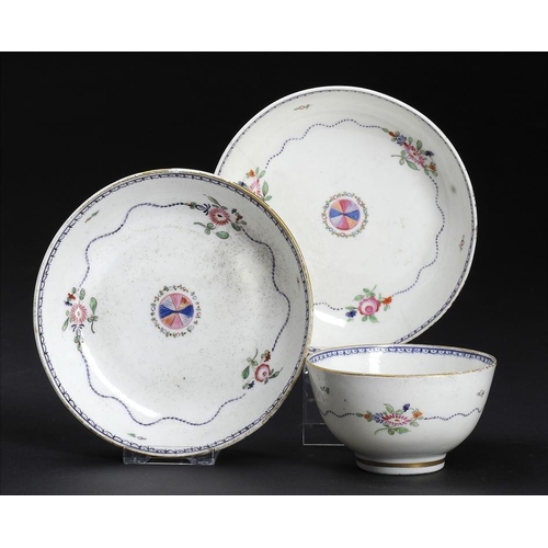 64 - A CAUGHLEY POLYCHROME TEA BOWL AND SAUCER AND A MATCHING CAUGHLEY SAUCER, C1792-95  in the Target pa... 