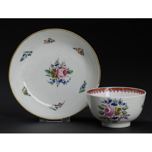 65 - A CAUGHLEY POLYCHROME TEA BOWL AND MATCHING SAUCER, C1792-95  in the Back to Back Roses pattern,  sa... 