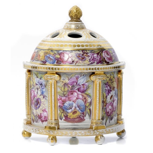 203 - A  MILES MASON  BOUGH POT AND DOMED COVER, C1805  boldly painted with a profusion of flowers and ric... 