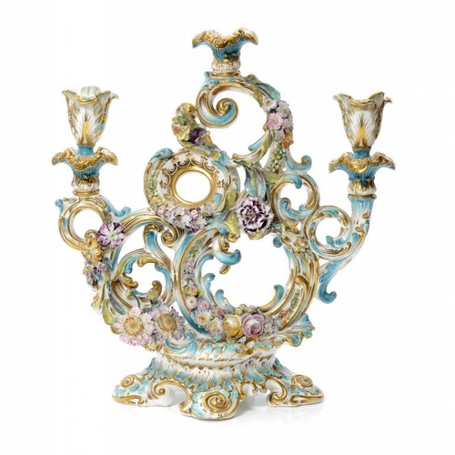 205 - A COALPORT '3 LIGHT CANDELABRA' [SIC], C1835  incorporating a watch pocket and encrusted with flower... 