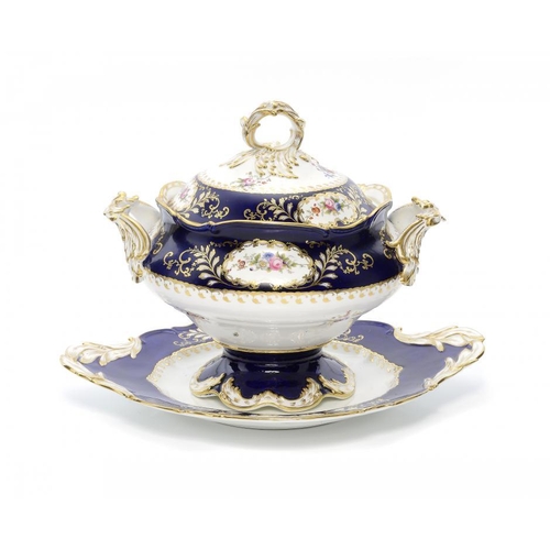 218 - A COALPORT SOUP TUREEN, COVER AND STAND, C1845  painted with flowers sprays, 27cm h