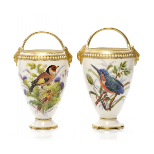 231 - A PAIR OF ROYAL WORCESTER CARTHAGE VIOLET VASES, 1879  painted on both sides by John Hopewell with b... 