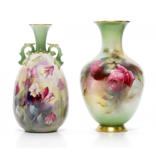 234 - TWO ROYAL WORCESTER VASES, 1903 AND 1907  one painted by Walter Sedgely, signed with initials with s... 