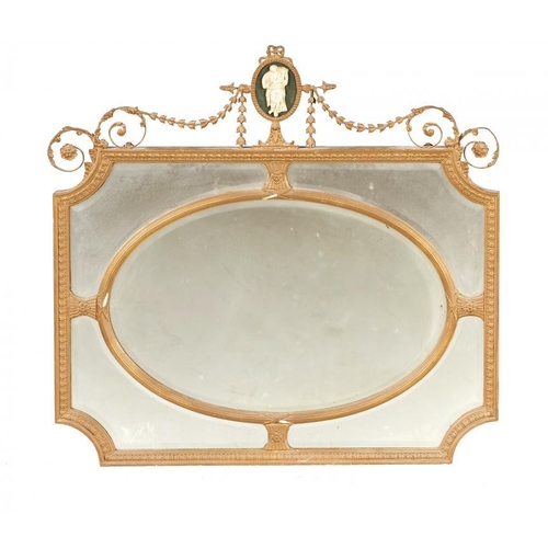 1004 - A VICTORIAN NEO CLASSICAL STYLE GILTWOOD AND COMPOSITION MIRROR, LATE 19TH C  with painted plaster '... 