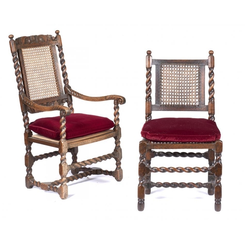 1008 - A CHARLES II WALNUT ARMCHAIR AND ANOTHER CHAIR, LATE 17TH C  with spiral turned uprights, 98 and 100... 