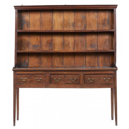 1009 - A GEORGE III OAK DRESSER, EARLY 19TH C   with a boarded rack, 194cm h; 55 x 170cm (2)