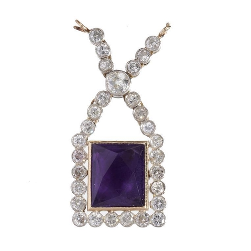 65 - A DIAMOND AND AMETHYST PENDANT in gold, 35mm, unmarked, 5.5g