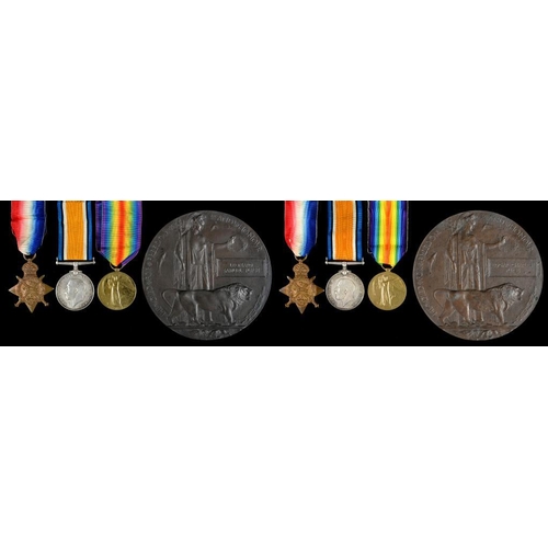 863 - WORLD WAR ONE GROUPS OF THREE AND/OR PLAQUE TO  THREE BROTHERS  1914 Star, British War Medal and Vic... 