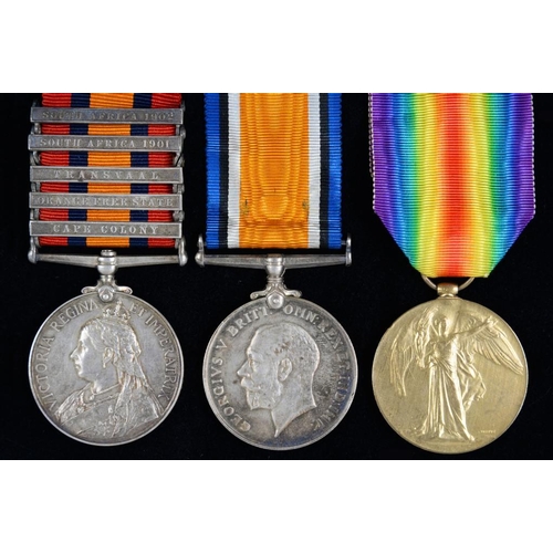 864 - ANGLO-BOER WAR  - WORLD  WAR ONE GROUP OF THREE Queen's South Africa Medal five clasps Cape Colony, ... 