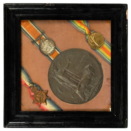 884 - WORLD WAR ONE GROUP OF THREE AND PLAQUE 1914 Star, British War Medal and Victory Medal 6516 CQM SJT ... 