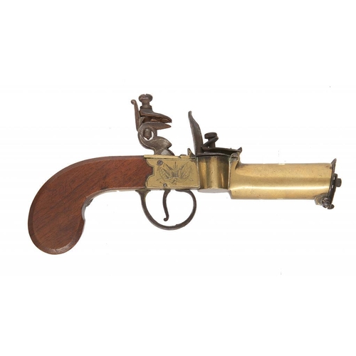 900 - AN ENGLISH BRASS AND STEEL FLINTLOCK TINDER LIGHTER OR PISTOL, EARLY 19TH C walnut stock, 17.5cm l... 