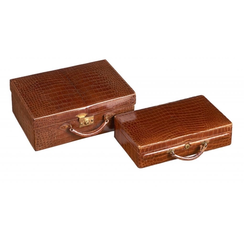 920 - TWO  CROCODILE LEATHER attache CASES, BY BRAMAH & CO,  1936-39 the lid tooled with   coronet  and in... 