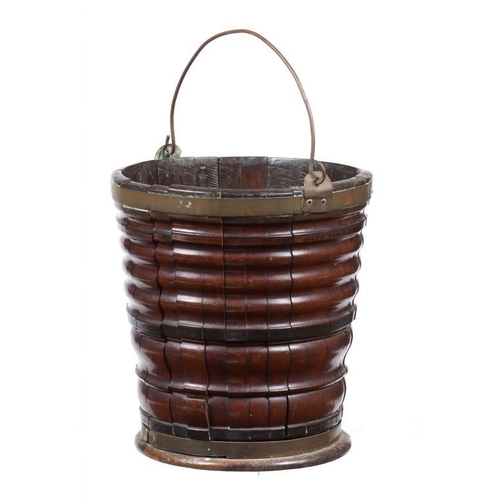 931 - A DUTCH BRASS BOUND WALNUT BUCKET, LATE 18TH C  31cm h