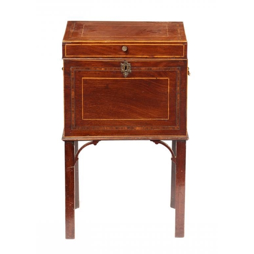 959 - A GEORGE III MAHOGANY, ROSEWOOD AND LINE INLAID CELLARET, C1800   with brass handles, lead lined, 67... 